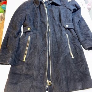 Michael Kors black Trench Coat with Gold Accents